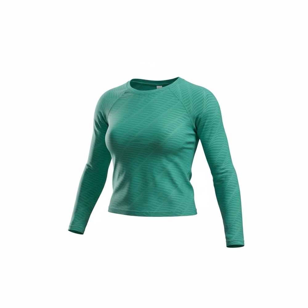 ISABELLA ACTIVE WEAR Women's Wave-Texture Crew Neck Crop Top in Green. Size XL